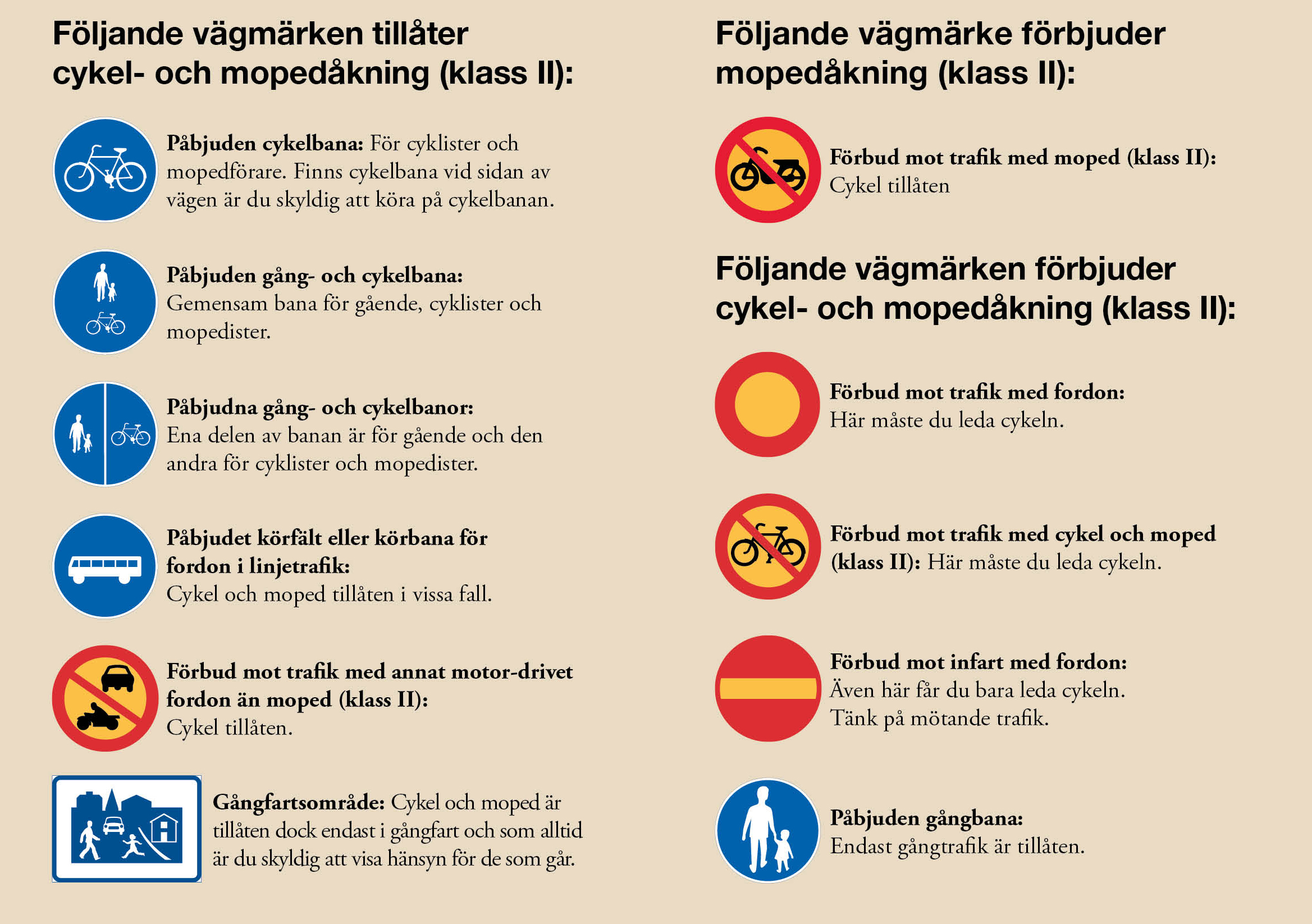 Bild med text som visar cykelregler och vägmärken.