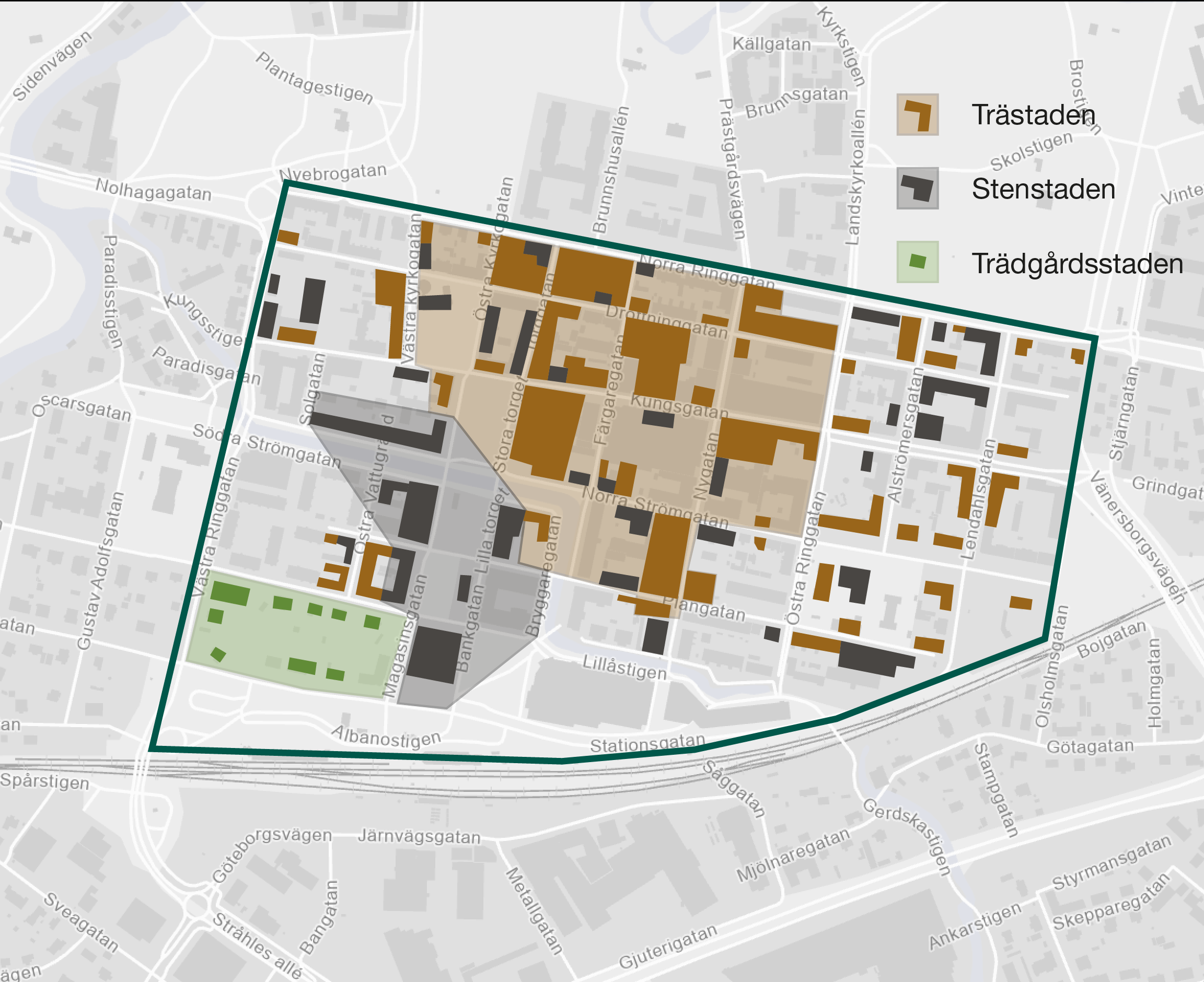 Illustration av stadskärnan i Alingsås