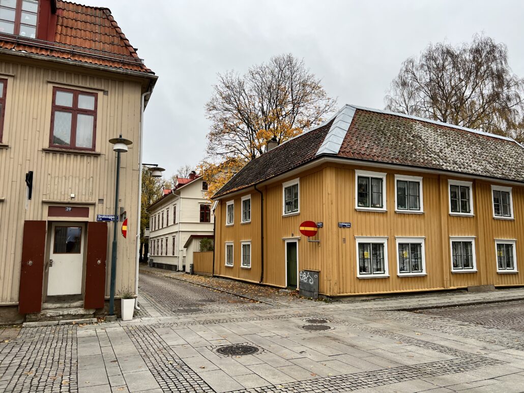 Tak med brant takfall på trähus i Alingsås